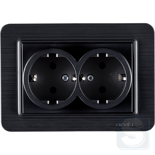 Розетка двойная с заземлением 16A/220V Arvia Electric Lavin Черный матовый (21 25 4007 907)